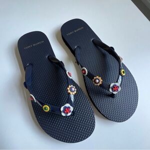 Tory Burch Navy Floral Flip Flops size 6